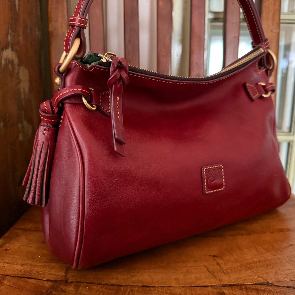 Dooney & Bourke Florentine Leather Zip Hobo Bordeaux  Medium Shoulder Bag - Picture 8 of 14